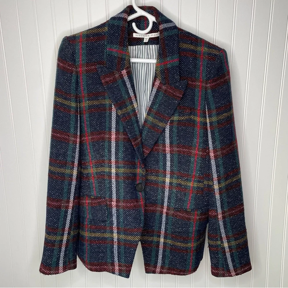 Veronica Beard Zane Plaid Dickey Blazer Size 14 Blue Red Green